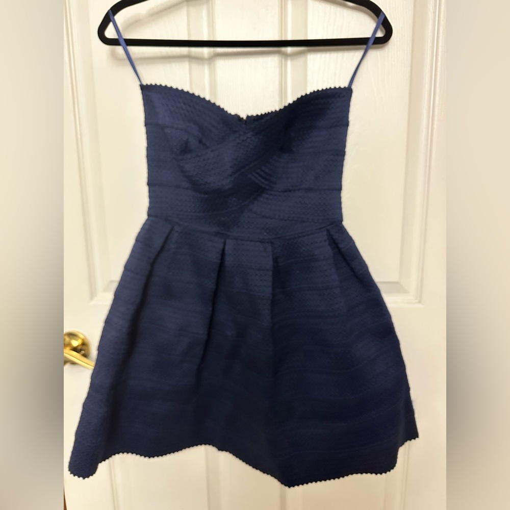 Bandage Style A-Line Navy Dress Sweetheart Neckline Medium